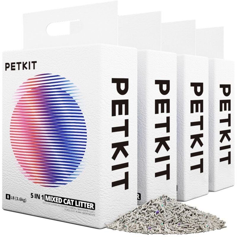 5 in 1 Gemischtes Katzenstreu, Spülbar, Geruchsfrei, Aktivkohle, Extrem Saugfähig und Schnell Trocknend Tofu-Katzenstreu(Vier Taschen) - Petkit