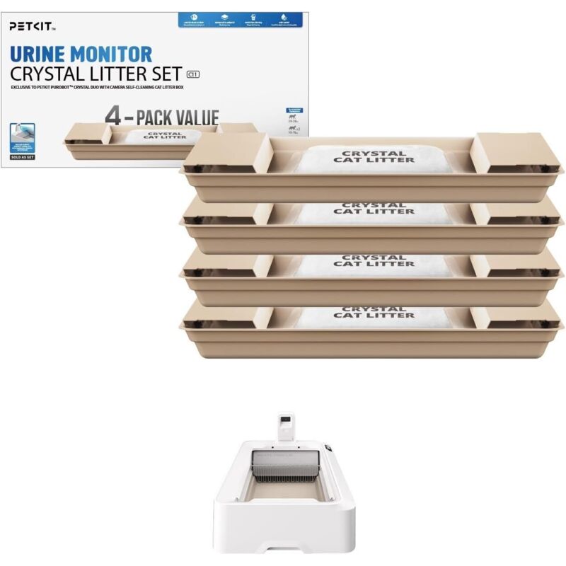 PETKIT Kristallkatzenstreu, Ersatzschale mit Weiße Kristall Katzenstreu,Geruchskontrolle, Staubfrei, Kein Schaufeln bis zu 30 Tage, Für PETKIT