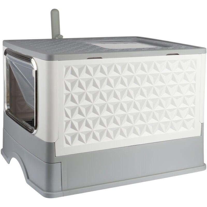 Pets, Katzentoilette mit Deckel, herausnehmbare Schublade, Katzenstreu mit Deckel, Schaufel und Filter inklusive – grau