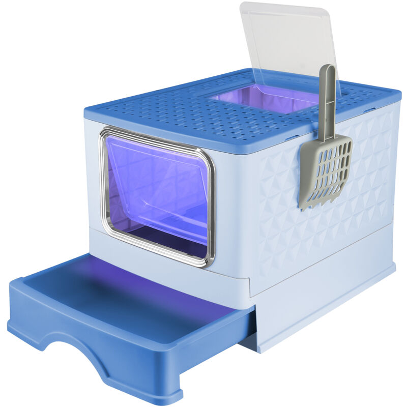 Pets, Katzentoilette mit Deckel, herausnehmbare Schublade, Katzenstreu mit Deckel, Schaufel und Filter inklusive – UV-Desinfektion – Blau