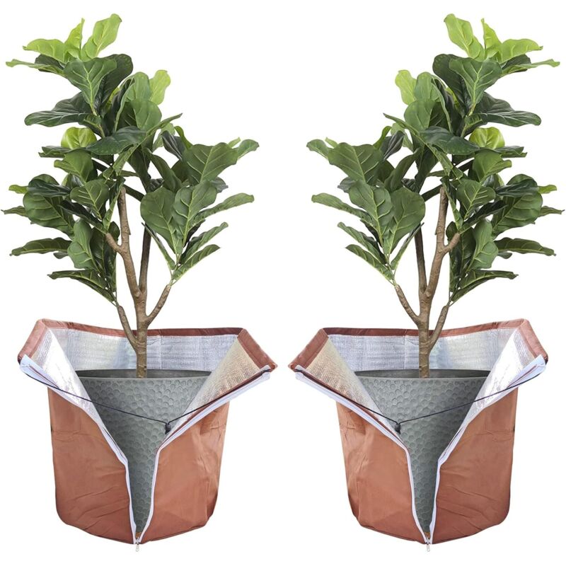 Pflanzen Winter 45 x 50 cm 2 Stück, Thermo Topfschutz für Pflanzen mit Reißverschluss und Kordelzug, Winterschutz für Kübelpflanzen, Pflanzen Wurzeln