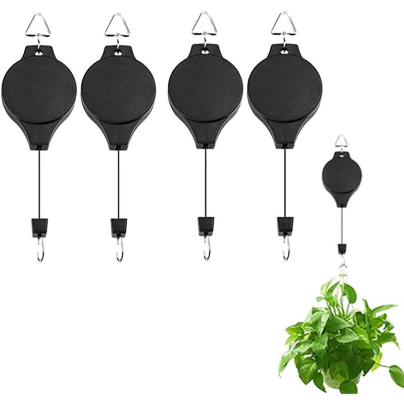 Pflanzenhaken, einziehbare Pflanzenaufhänger zum Aufhängen, hängender Pflanzenkorb, hängende Pflanzenrolle, Körbe, Töpfe, Vogelhäuschen (4 Stück)