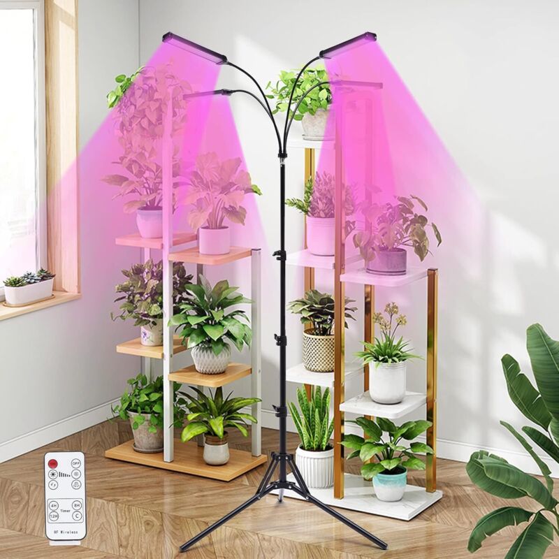 Pflanzenlampe LED 4 Kopf Pflanzenlicht 420 LEDs Grow Light mit 4/8/12 Auto-Timer Pflanzenleuchte 3 Lichtmodi Einstellbar Wachsen licht Vollspektrum