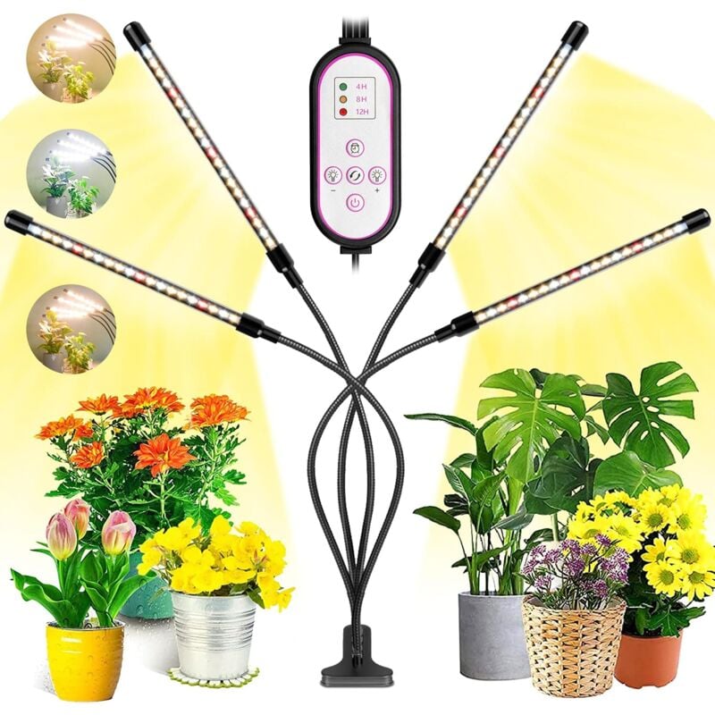 Pflanzenlicht, 2020 Neue 80 LEDs 4 Köpfe Wachstumslicht, AUTO-Timing – ein/aus Gartenbau-LED-Lampe für Sämlinge, Sukkulenten, Orchideen (660 nm/3000