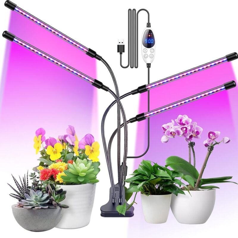 Pflanzenlicht, 80 LED-Gartenbaulampe, Wachstumslicht, volles Spektrum mit Timer, 3 Farbmodi, 6 Lichtintensitäten für Bonsai-Gartenarbeit, 4 Köpfe 80 W