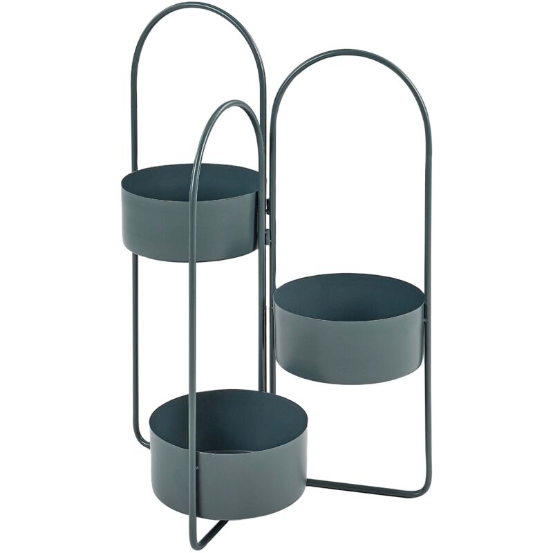 Blumentopfständer Dunkelblau Metall 75 cm Hoch Rund ⌀ 23 cm 3 Etagen Töpfe ohne Löcher Klappbar Modern Blumenständer für Innen- u. Außenbereich