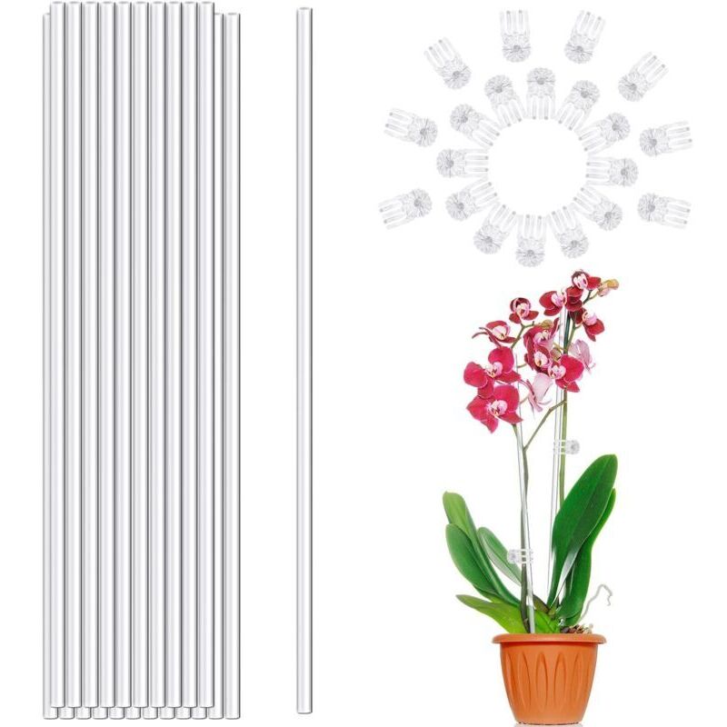 Pflanzenstützen, 20 Stück 45,7 cm lange, transparente Acrylstützen für Orchideen, Einzelstiel, für Zimmer- und Gartenpflanzen, Orchideen,
