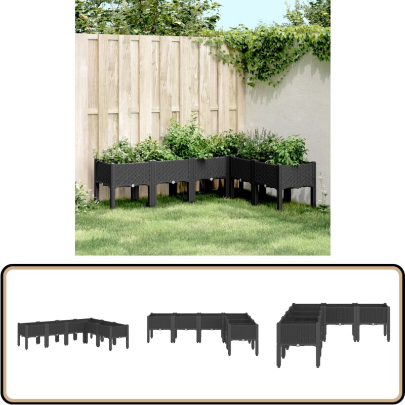 Pflanzkasten mit Beinen Schwarz 160x120x42 cm pp - Blumentopf - Pflanzkübel - Gartentöpfen - Rattanoberflächen - Balkonmöbel