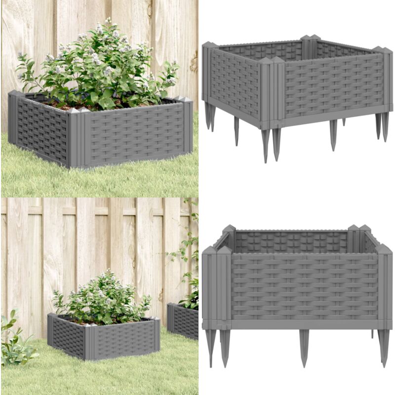 Pflanzkasten mit Erdspießen Hellgrau 42,5x42,5x28,5 cm pp - Gartengefäß - Pflanzkasten - Blumenerde - Balkonpflanzen - Terrassenmöbel - Home & Living