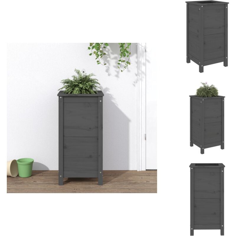Pflanzkübel Grau 40x40x78 cm Massivholz Kiefer - Holzpflanze - Kübeln - Blumenerde - Gartendekoration - Outdoormöbel