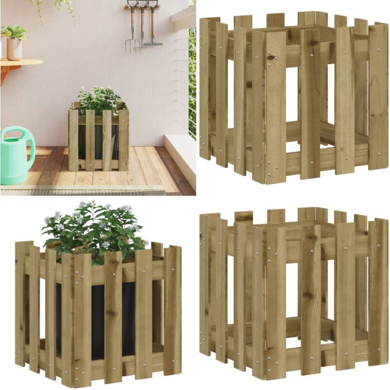 Pflanzkübel Latten-Design 40x40x40 cm Kiefernholz Imprägniert - Holzpflanze - Blumenerde - Gartendekoration - Kübeln - Balkonpflanzen - Home & Living