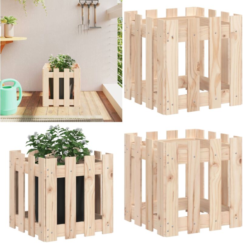 Pflanzkübel Lattenzaun-Design 40x40x40 cm Massivholz Kiefer - Holzpflanze - Kübeln - Blumenerde - Gartendekoration - Balkonpflanzen - Home & Living