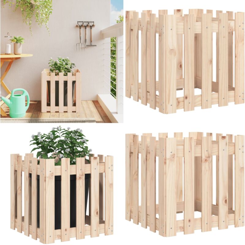 Pflanzkübel Lattenzaun-Design 50x50x50 cm Massivholz Kiefer - Holzpflanze - Blumenerde - Kübeln - Gartendekoration - Balkonpflanzen - Home & Living
