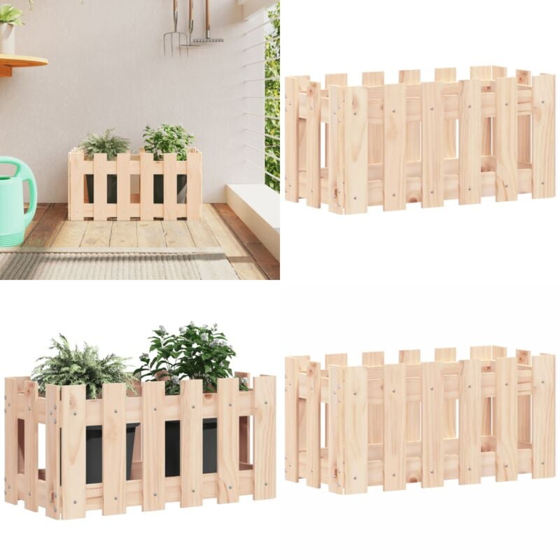 Pflanzkübel Lattenzaun-Design 60x30x30 cm Massivholz Kiefer - Holzpflanze - Blumenerde - Kübeln - Gartendekoration - Balkonpflanzen - Home & Living