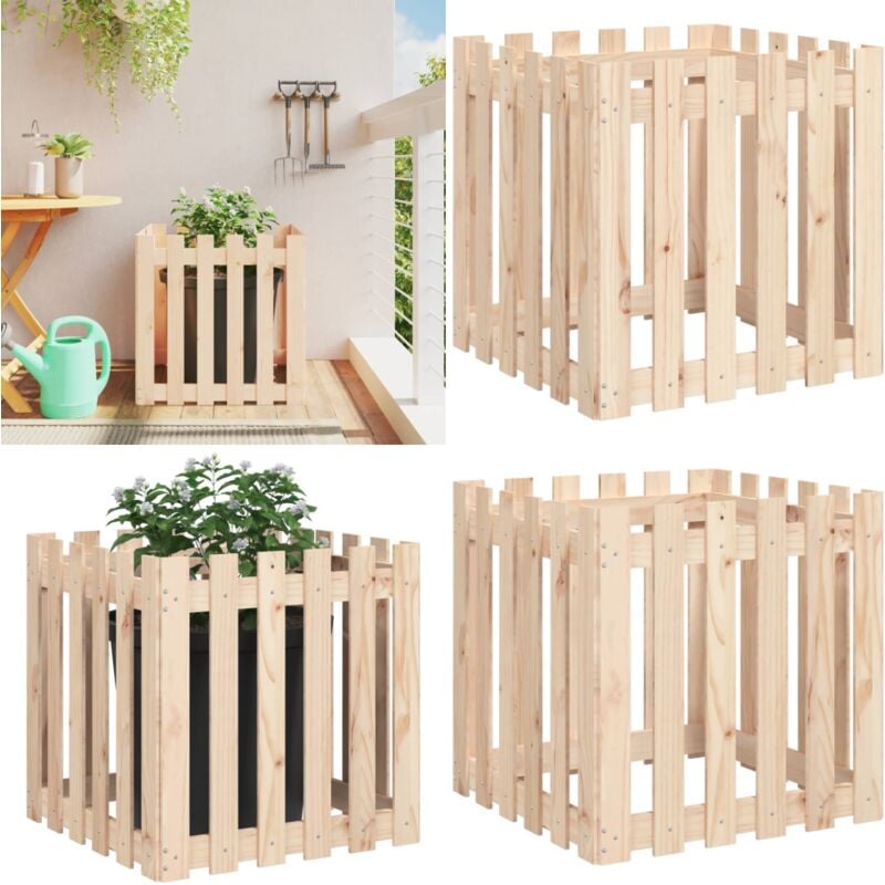 Pflanzkübel Lattenzaun-Design 60x60x60 cm Massivholz Kiefer - Holzpflanze - Kübeln - Blumenerde - Gartendekoration - Balkonpflanzen - Home & Living