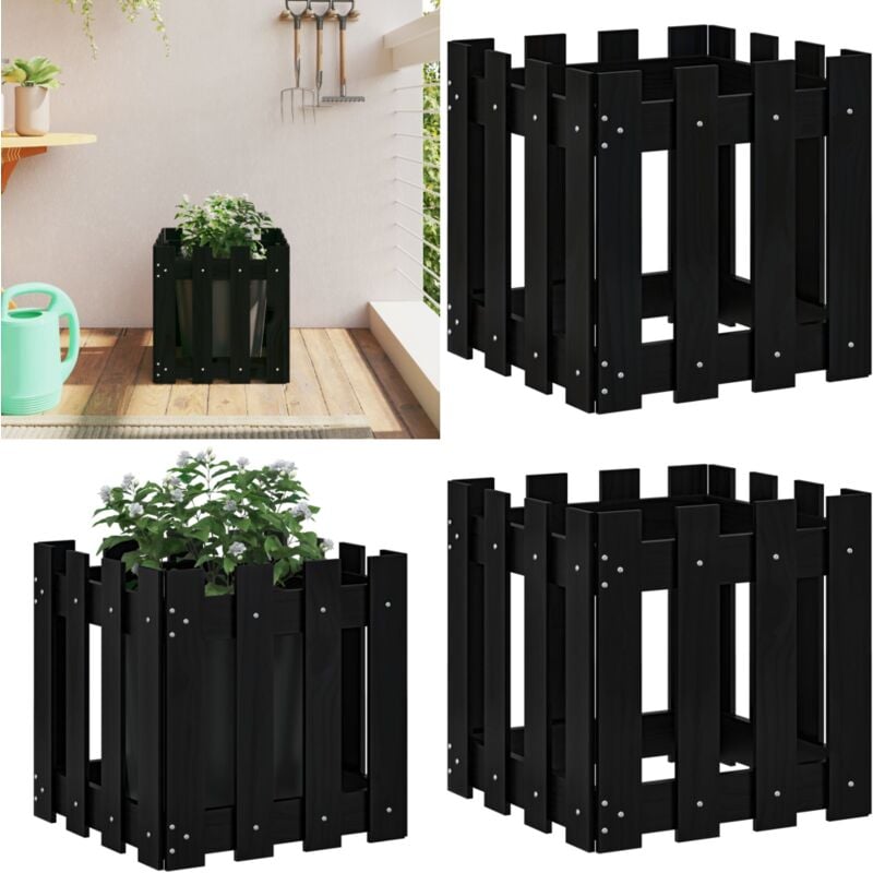 Pflanzkübel Lattenzaun-Design Schwarz 40x40x40 cm Kiefernholz - Holzpflanze - Blumenerde - Kübeln - Gartendeko - Balkonpflanzen - Home & Living