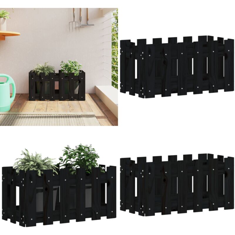 Pflanzkübel Lattenzaun-Design Schwarz 60x30x30 cm Kiefernholz - Holzpflanze - Blumenerde - Gartendekoration - Kübeln - Balkonpflanzen - Home & Living