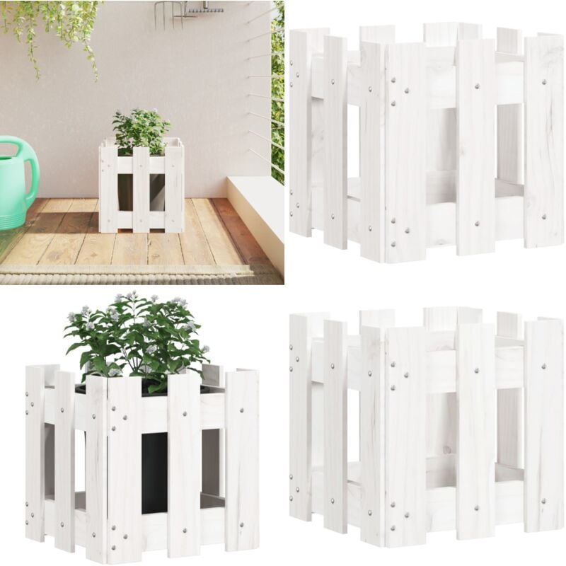 Pflanzkübel Lattenzaun-Design Weiß 30x30x30 cm Kiefernholz - Holzpflanze - Blumenerde - Kübeln - Gartendekoration - Balkonpflanzen - Home & Living