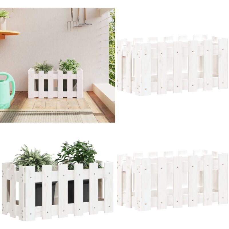 Pflanzkübel Lattenzaun-Design Weiß 60x30x30 cm Kiefernholz - Holzpflanze - Blumenerde - Kübeln - Gartendeko - Balkonpflanzen - Home & Living