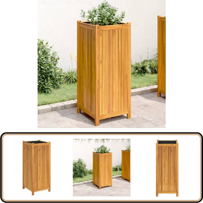 Pflanzkübel mit Einlage 42x42x100 cm Massivholz Akazie - Holzpflanze - Holzkübel - Blumenerde - Gartendekoration - Balkonpflanzen
