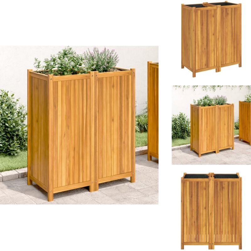 Pflanzkübel mit Einlage 84x42x100 cm Massivholz Akazie - Holzpflanze - Holzkübel - Blumenerde - Gartendekoration - Balkonpflanzen