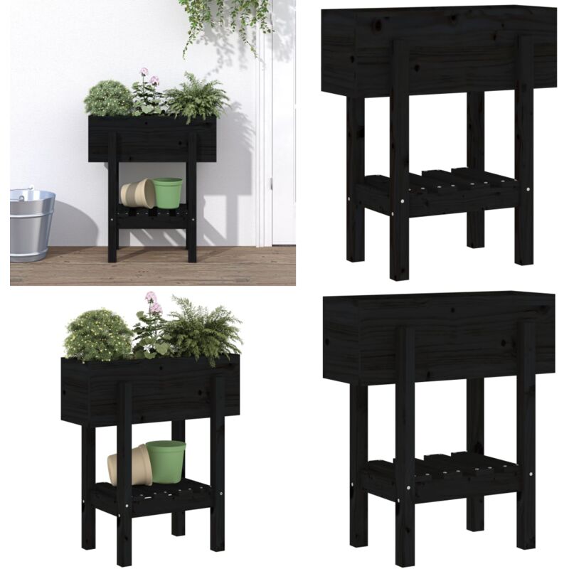 Pflanzkübel Schwarz 62x30x69 cm Massivholz Kiefer - Holzpflanze - Blumenerde - Kübeln - Gartenmöbel - Outdoor Deko - Home & Living