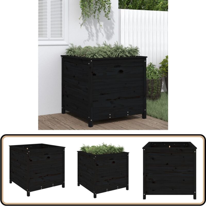 Pflanzkübel Schwarz 82,5x82,5x78 cm Massivholz Kiefer - Holzpflanzetopf - Kübel Schwarz - Gartendeko - Blumenerde - Pflanzgefäß Massiv