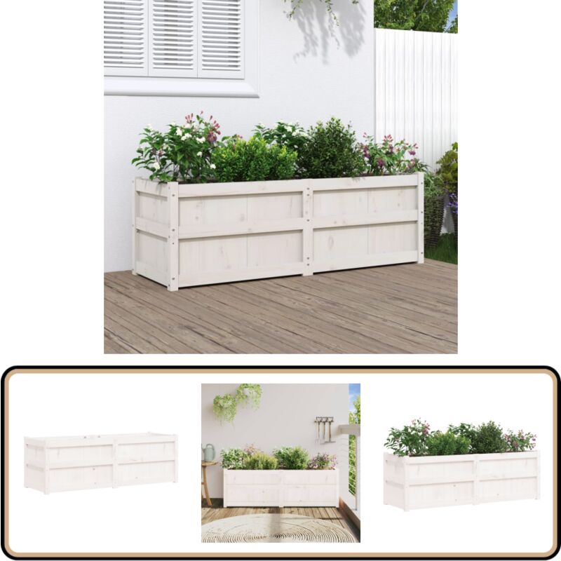 Pflanzkübel Weiß 150x50x50 cm Massivholz Kiefer - Holzpflanze - Kübeln - Blumenerde - Gartendekoration - Balkonpflanzen