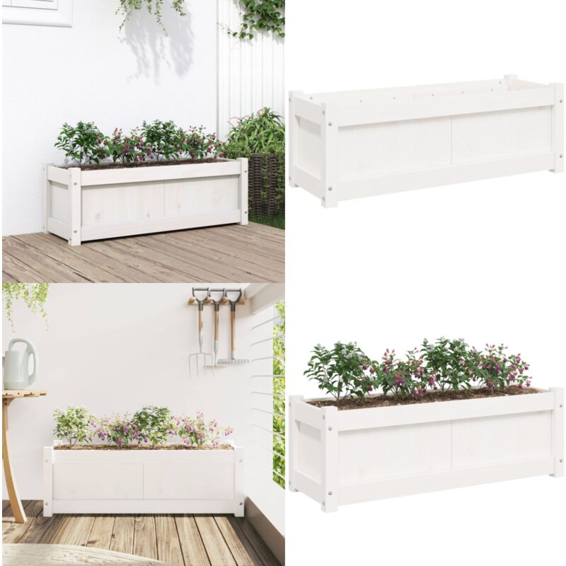 Pflanzkübel Weiß 90x31x31 cm Massivholz Kiefer - Holzpflanze - Kübeln - Blumenerde - Gartendekoration - Balkonpflanzen - Home & Living