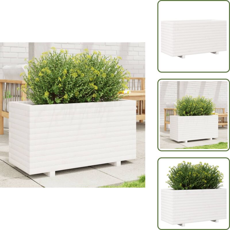 Pflanzkübel Weiß 90x40x49,5 cm Massivholz Kiefer - Holzpflanze - Hochbeet - Blumenerde - Gartendeko - Kübelpflanzen