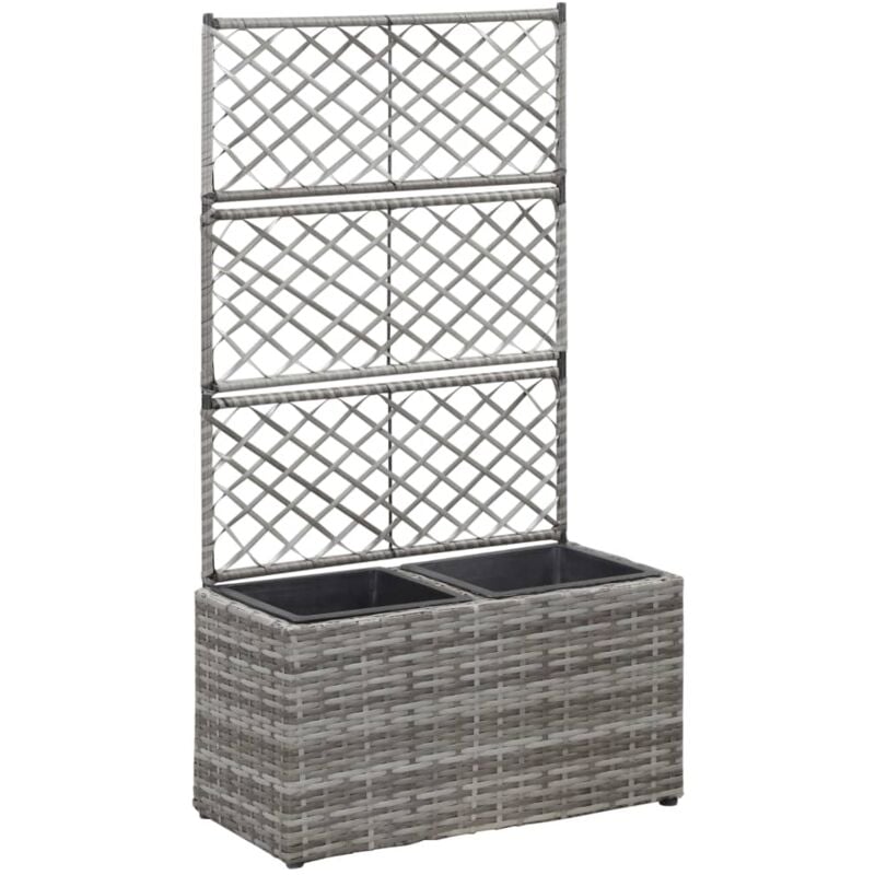 Hochbeet mit Rankgitter 2 Töpfe 58×30×107cm Poly Rattan Grau - Vidaxl