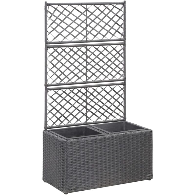 Hochbeet mit Rankgitter 2 Töpfe 58×30×107cm Poly Rattan Schwarz - Vidaxl