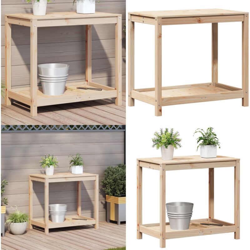 Pflanztisch mit Ablage 82,5x50x75 cm Massivholz Kiefer - Holz Pflanzen Stand - Kiefer Holz Pflanzt Tisch - Garten Möbel - Garten Deko - Pflanzregal