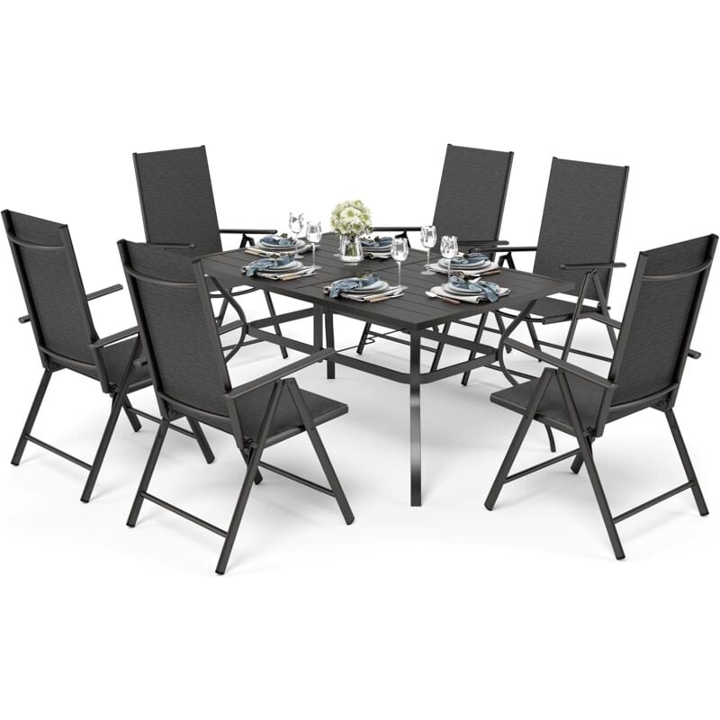 Phi villa 6+1 Sitzgruppe Gartenstühle & Gartentisch, 6X verstellbar mit 7 sitzpositionen Gartenstühle klappbar, Terrassenmöbel Balkonmöbel