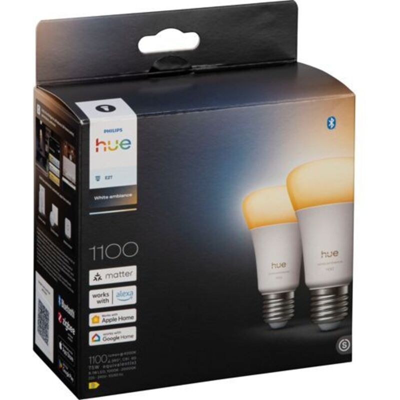 Philips Hue LED Lampe E27 2er Set 1100lm White Ambiance