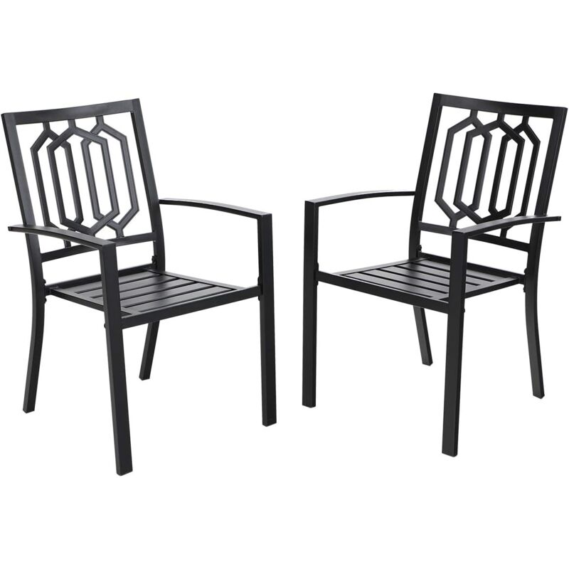 2er Set Gartenstühle Wetterfest Terrassenstühle Metall Balkonstuhl Stapelstühle mit Armlehnen für Garten und Außenbereich, Schwarz - Phivilla