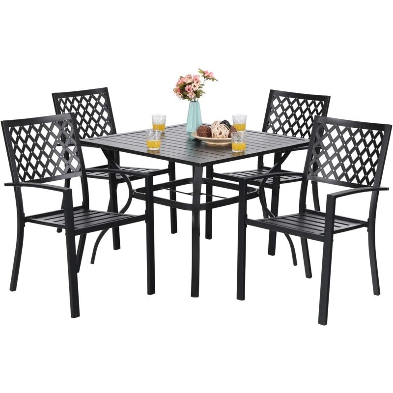 Gartentisch und Stühle 4er Set Terrassentisch Stühle Metall Outdoor Bistro Gartenmöbel Sets Wetterfest (Netz) - Phivilla