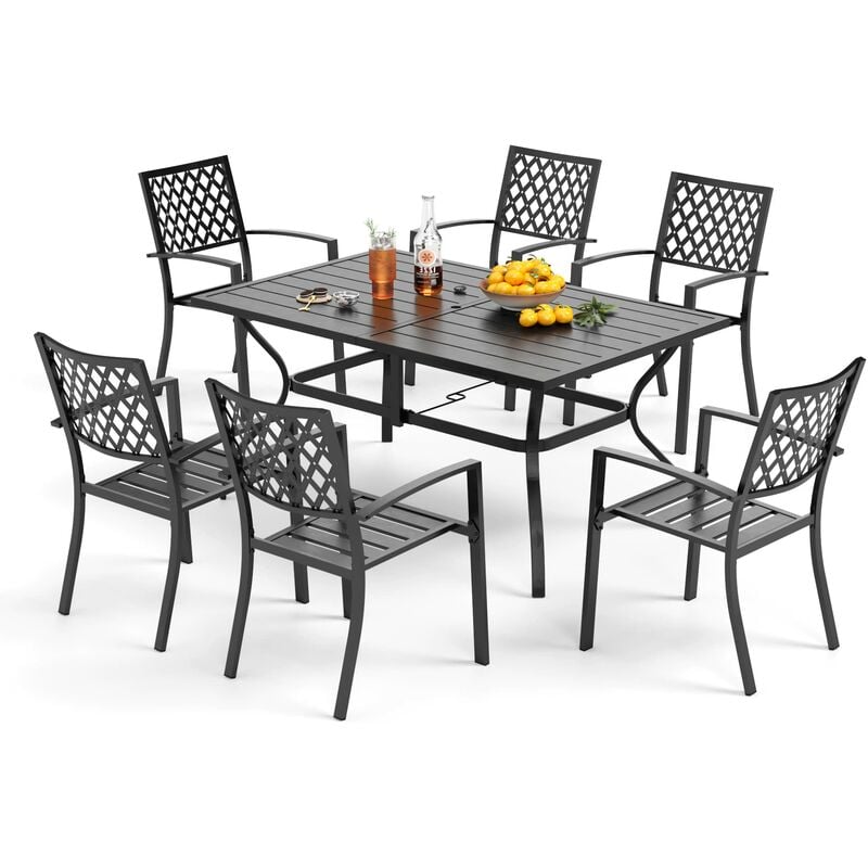 Gartentisch und Stühle 6er Set, Gartenmöbel Set, Balkonmöbel, Terrassentisch Stühle Metall Outdoor Bistro Gartenmöbel Sets Wetterfest - Phivilla