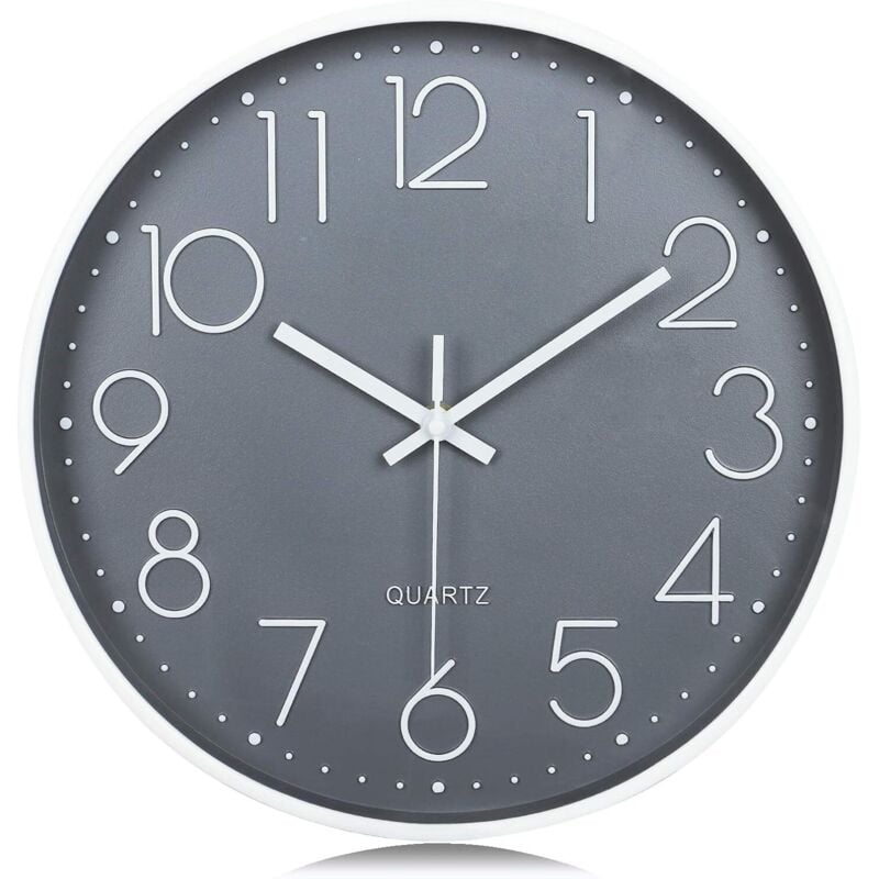 Packung 30 cm graue 3D-Wanduhr, geräuschlose, nicht tickende Wanduhr, leicht zu lesen, modernes und einfaches Design