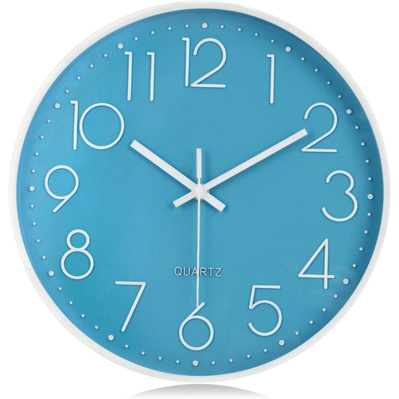 1 Packung 30 cm große hellblaue 3D-Wanduhr, leise und stilvolle Wanduhr ohne Ticken, leicht zu lesen, modernes und einfaches Design