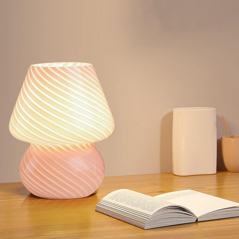 Pilz-Nachttischlampe, Glas-Nachtlicht für Schlafzimmer, Nachttischlampe, Nachttischlampe für Schlafzimmer, Nachtlicht (Pink)