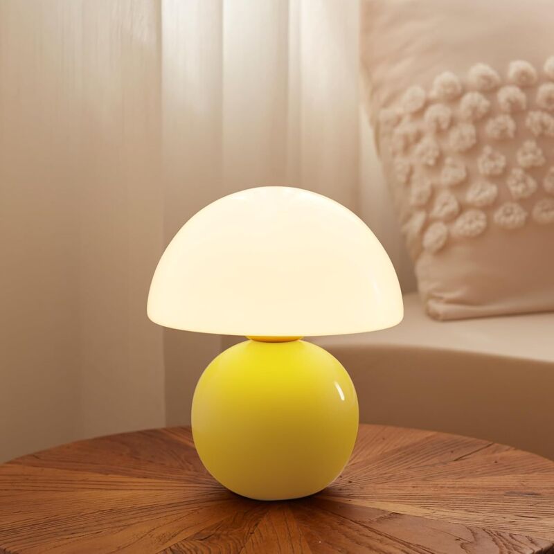 Pilzförmige Lampe, Tischlampe für Schlafzimmer, Büro, Nachttisch, kleine Lampen fürs Wohnzimmer, Lampen im Mid-Century-Modern-Stil (gelb)