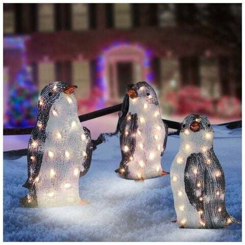 Pinguin-Weihnachtslicht, 3 Stück, 20 LEDs, wasserdicht, für den Garten, Weihnachtsbeleuchtung, warmes Gelb, Innen- und Außendekoration