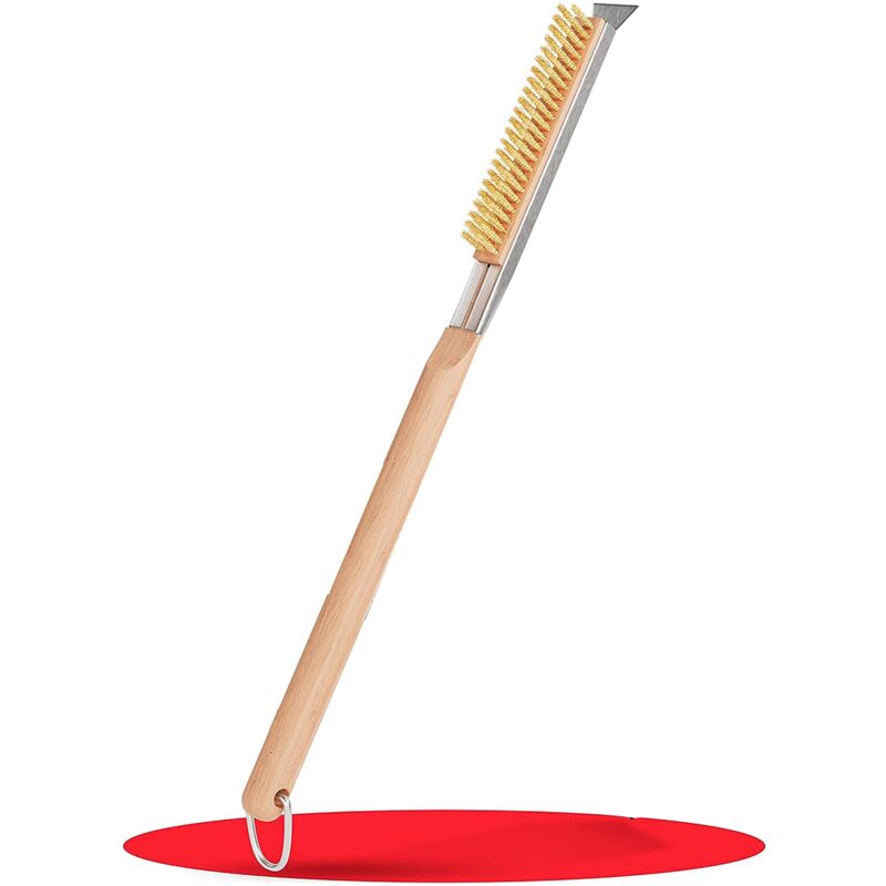 Pizzaofen- und SteinbüRste mit Schaber 21 - Reinigen Sie Den Zwischen Jedem Backen Langer Holzgriff Robust Einfach zu Bedienen