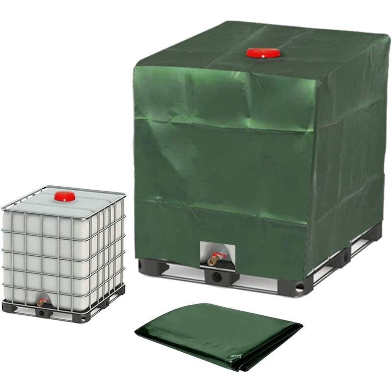 Plane für 1000 l IBC-Tank, Wassertank-Plane, Schutzhülle für Tank, staubdichte Tankabdeckung, Grün – 120 x 100 x 116 cm