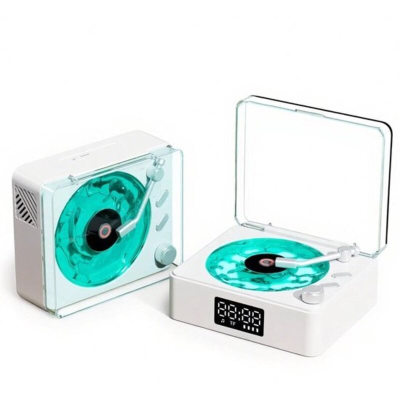 Plattenspieler mit Stimmungslicht – Bluetooth-Lautsprecher – Neuer tragbarer Retro-Vinyl-Lautsprecher (2025) – Einstellbares Licht und Timer – Ideal