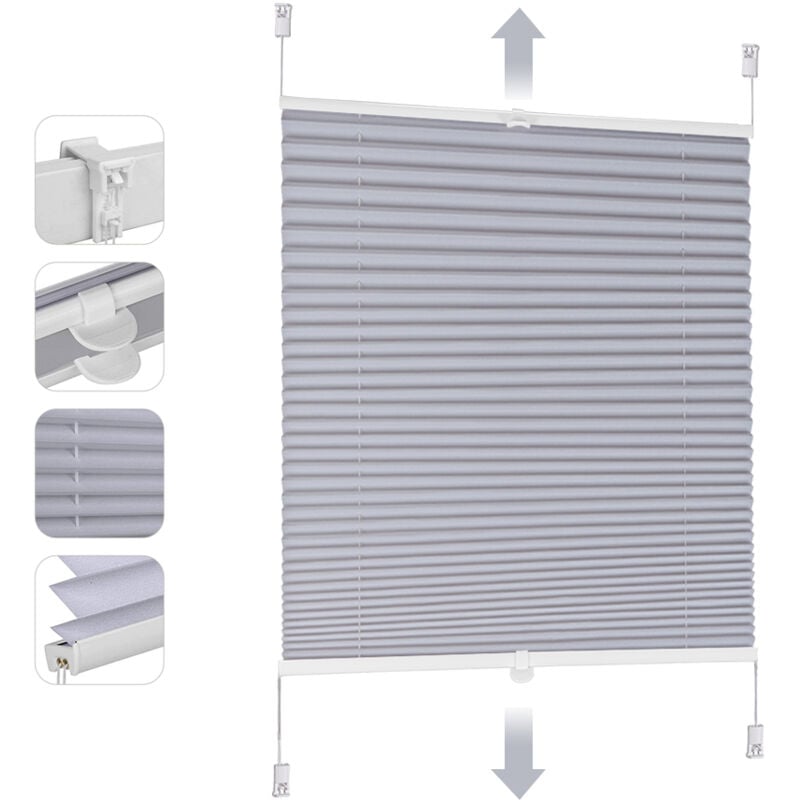 Sekey Plissee ohne Bohren Verdunkelung, Fenster Plissee Klemmfix Jalousie, Verspannt Blickdicht Sonnenschutz Fensterollo, Blaugrau, B x H: 75 x 200 cm