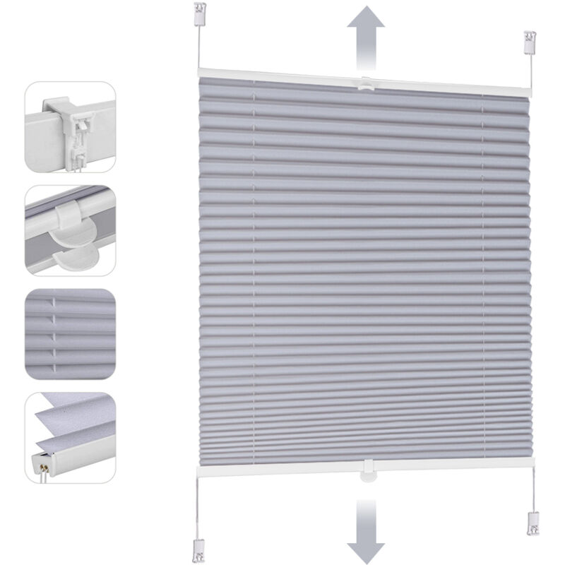 Plissee ohne Bohren Verdunkelung, Fenster Plissee Klemmfix Jalousie, Verspannt Blickdicht Sonnenschutz Fensterollo, Blaugrau, b x h: 40 x 130 cm
