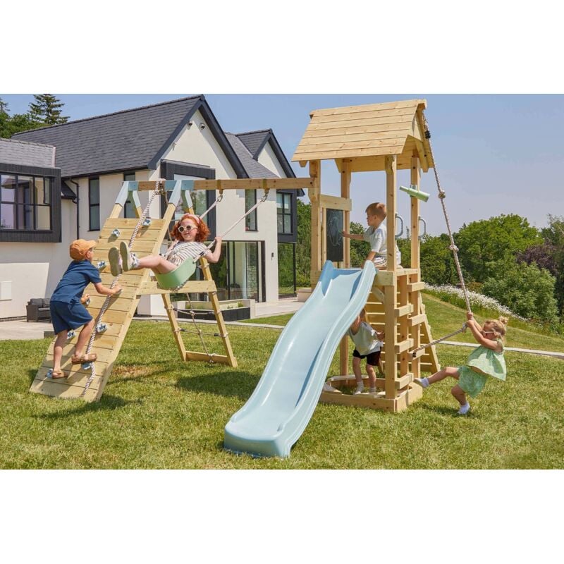 Spielturm Trondheim aus Holz in BlauKinderschaukel - Polarplay