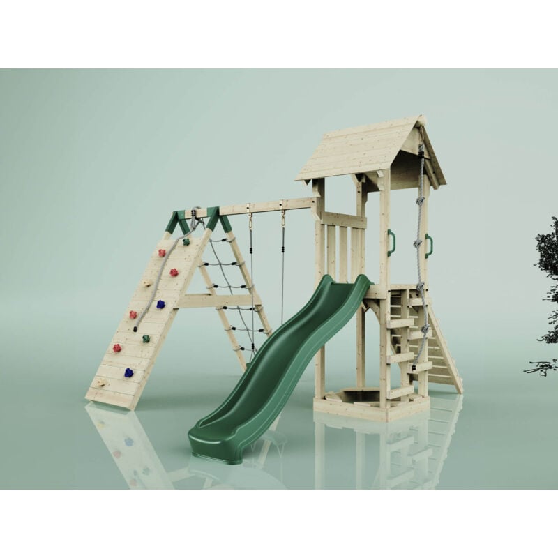 Spielturm Trondheim aus Holz in GrünKinderschaukel - Polarplay